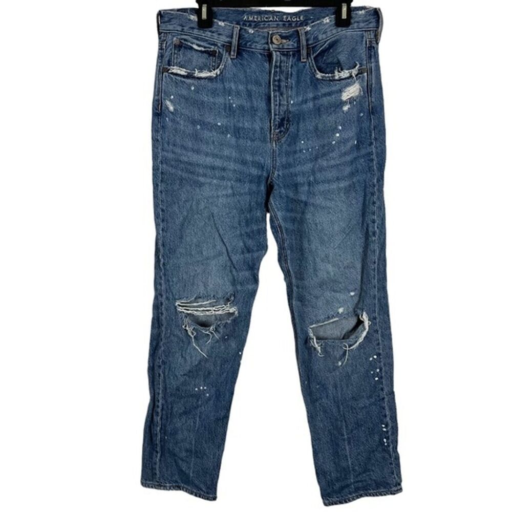 American Eagle Women's 90s Boyfriend Distressed Blue Jeans High Rise Zip Fly 10